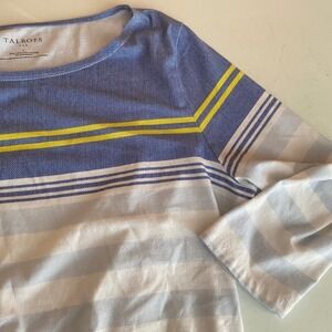 Talbots Women's Blue White Striped 3/4 Sleeve Boat Neck Knit Top Large